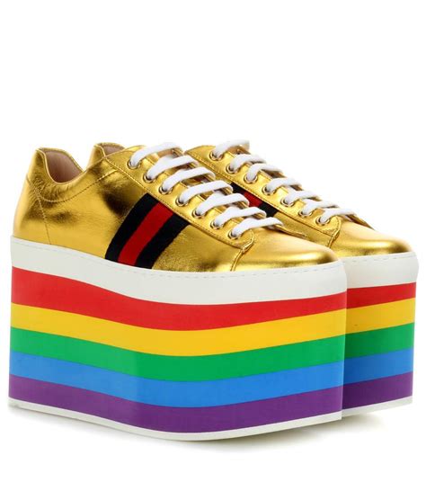 gucci rainbow platform sneakers|gucci peggy rainbow sneakers.